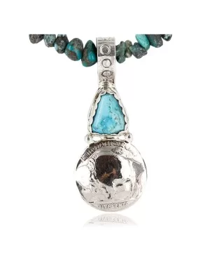 Vintage Style OLD Buffalo Coin Certified Authentic Navajo .925 Sterling Silver Turquoise Native American Necklace 390841364508