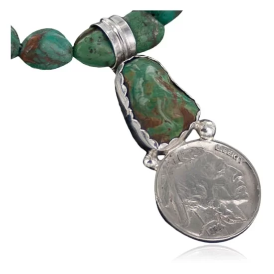 Vintage Style OLD Buffalo Nickel Certified Authentic Navajo .925 Sterling Silver Turquoise Native American Necklace 370890665979 Vintage Style OLD Buffalo Nickel Certified Authentic Navajo .925 Sterling Silver Turquoise Native American Necklace 370890665979