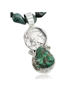 Vintage Style OLD Buffalo Nickel Certified Authentic Navajo .925 Sterling Silver Turquoise Native American Necklace 390666148857