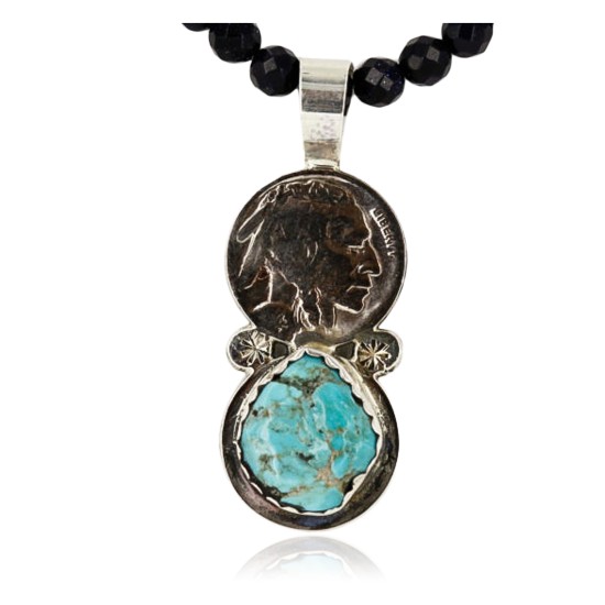 Vintage Style OLD Buffalo Nickel Certified Authentic Navajo .925 Sterling Silver Turquoise Native American Necklace 390743747101