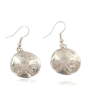 Vintage Style OLD Buffalo Nickel Coin Certified Authentic Navajo .925 Sterling Silver Native American Earrings 18045-10