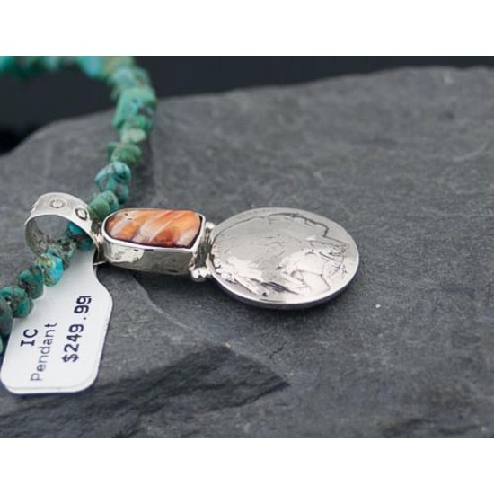 Vintage Style OLD Indian Head Certified Authentic Navajo .925 Sterling Silver Natural Turquoise and Spiny Oyster Native American Necklace 370815971774 Vintage Style OLD Indian Head Certified Authentic Navajo .925 Sterling Silver Natural Turquoise and Spiny Oyster Native American Necklace 370815971774
