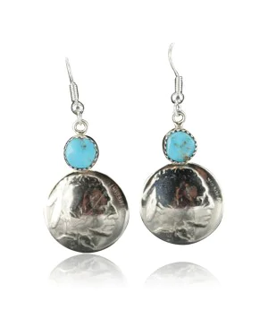 Vintage Style OLD Indian Head Certified Authentic Navajo .925 Sterling Silver Turquoise Native American Earrings 390719073971