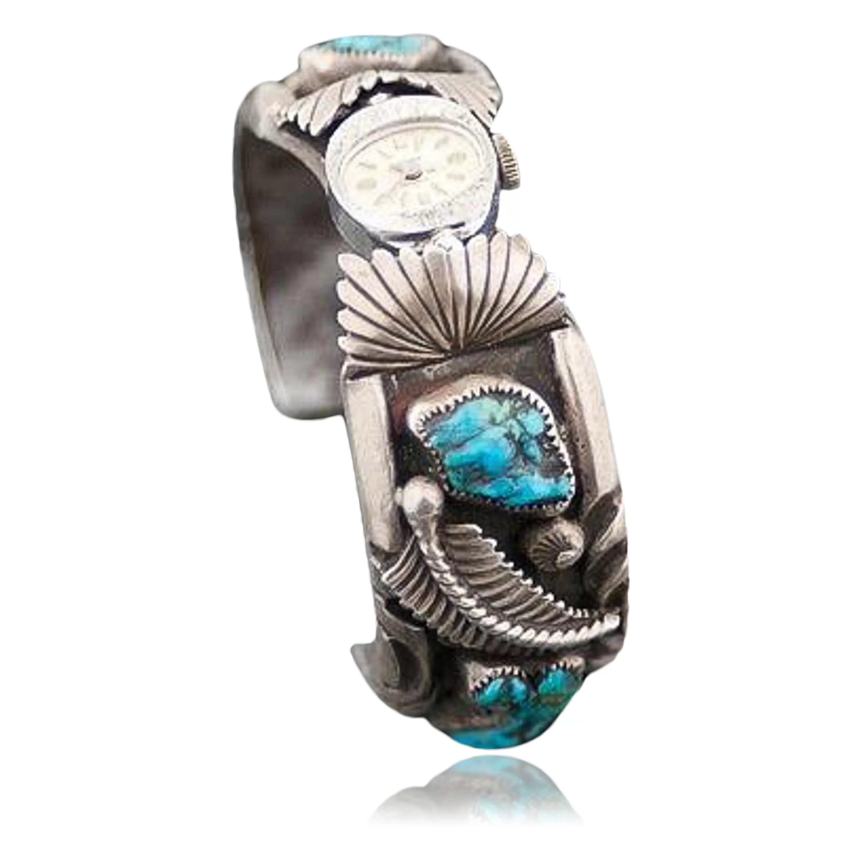 Mens Sterling Silver and Turquoise Watch Cuff Bracelet by Zuni Lila  Yawakia  Macs Indian Jewelry