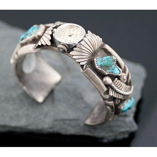 Vintage Style Toadlena Old Pawn Navajo Sterling Turquoise Heavy Native American Watch 251087128694