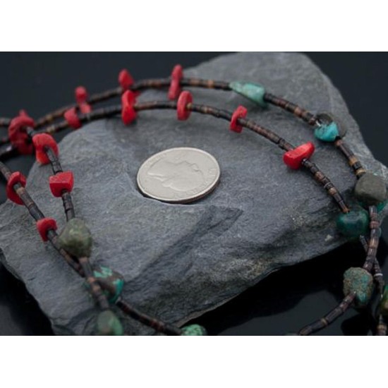 VINTAGECertified Authentic 2 Strand Navajo .925 Sterling Silver Natural Turquoise and Coral Native American Necklace 370843756295 All Products 750105-29 370843756295 (by LomaSiiva)