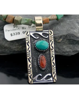 Wave 12kt Gold Filled Handmade Turquoise and Jasper .925 Sterling Silver Certified Authentic Navajo Native American Necklace 370801014473