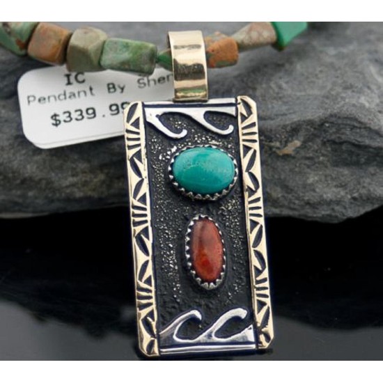 Wave 12kt Gold Filled Handmade Turquoise and Jasper .925 Sterling Silver Certified Authentic Navajo Native American Necklace 370801014473