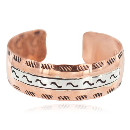 Wide Certified Authentic Navajo .925 Sterling Silver Handmade Native American Pure Copper Bracelet 92005-8
