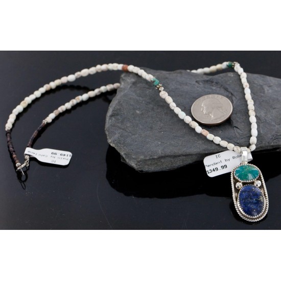 Handmade Certified Authentic Navajo .925 Sterling Silver Natural Lapis, Turquoise and White Howlite Native American Necklace & Pendant 390688899331 Handmade Certified Authentic Navajo .925 Sterling Silver Natural Lapis, Turquoise and White Howlite Native American Necklace & Pendant 390688899331